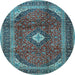 Round Medallion Light Blue Traditional Rug, tr4405lblu