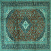 Square Machine Washable Medallion Turquoise Traditional Area Rugs, wshtr4405turq