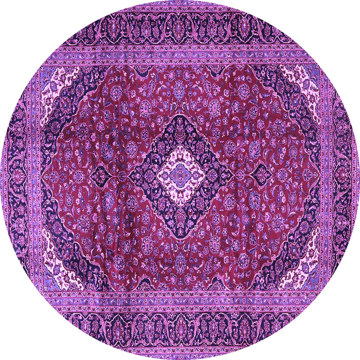 Round Machine Washable Medallion Purple Traditional Area Rugs, wshtr4405pur