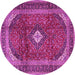 Round Machine Washable Medallion Pink Traditional Rug, wshtr4405pnk