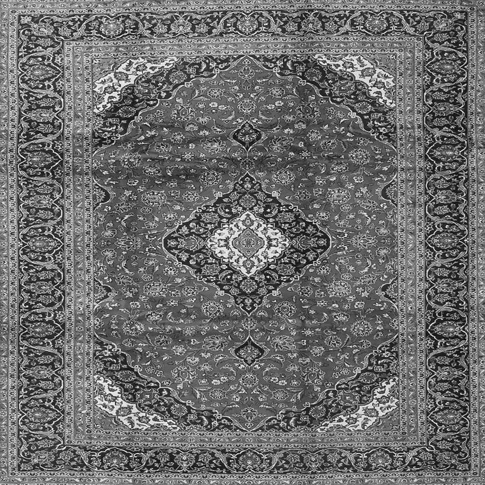 Round Machine Washable Medallion Gray Traditional Rug, wshtr4405gry