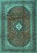 Machine Washable Medallion Turquoise Traditional Area Rugs, wshtr4405turq