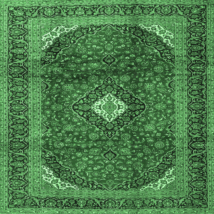 Square Medallion Emerald Green Traditional Rug, tr4405emgrn