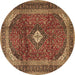 Round Medallion Brown Traditional Rug, tr4405brn