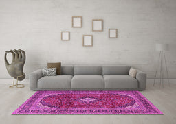 Machine Washable Medallion Pink Traditional Rug in a Living Room, wshtr4405pnk