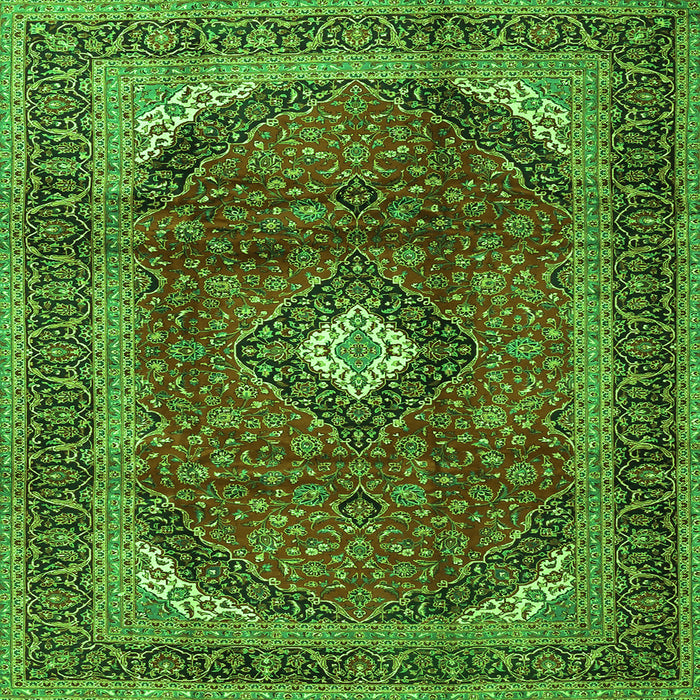 Round Machine Washable Medallion Green Traditional Area Rugs, wshtr4405grn