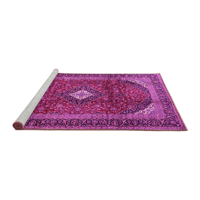 Sideview of Machine Washable Medallion Pink Traditional Rug, wshtr4405pnk
