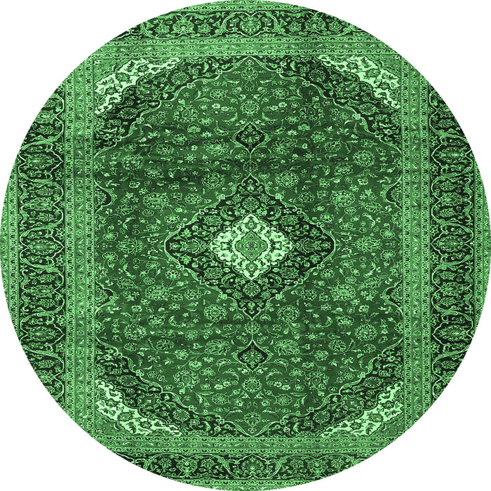 Round Machine Washable Medallion Emerald Green Traditional Area Rugs, wshtr4405emgrn