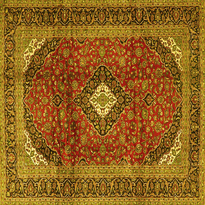 Square Machine Washable Medallion Yellow Traditional Rug, wshtr4405yw