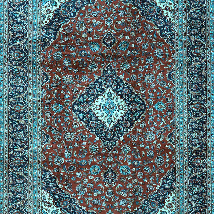 Machine Washable Medallion Light Blue Traditional Rug, wshtr4405lblu