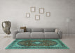 Machine Washable Medallion Turquoise Traditional Area Rugs in a Living Room,, wshtr4405turq