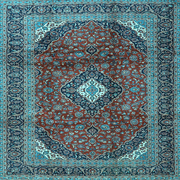 Square Machine Washable Medallion Light Blue Traditional Rug, wshtr4405lblu