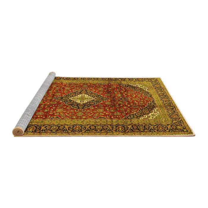 Sideview of Machine Washable Medallion Yellow Traditional Rug, wshtr4405yw