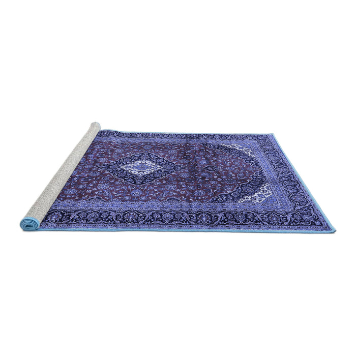 Sideview of Machine Washable Medallion Blue Traditional Rug, wshtr4405blu