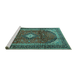 Sideview of Machine Washable Medallion Turquoise Traditional Area Rugs, wshtr4405turq