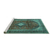 Sideview of Machine Washable Medallion Turquoise Traditional Area Rugs, wshtr4405turq