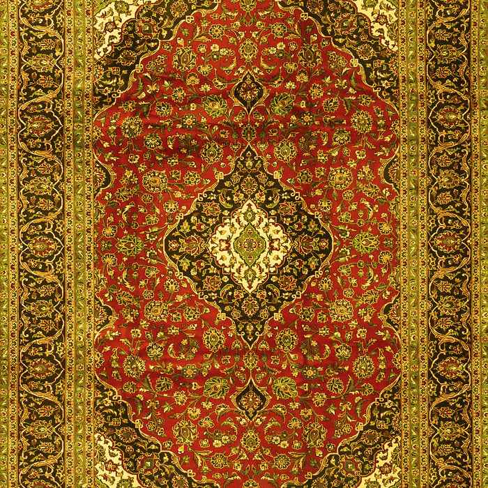 Machine Washable Medallion Yellow Traditional Rug, wshtr4405yw
