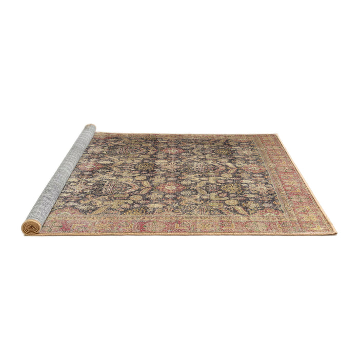 Sideview of Machine Washable Traditional Dark Gold Brown Rug, wshtr4406