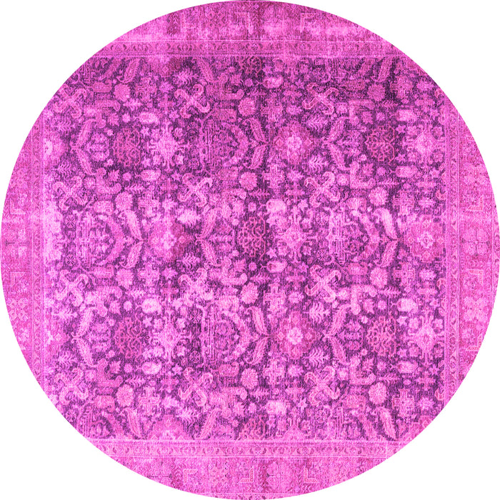 Round Machine Washable Persian Pink Traditional Rug, wshtr4406pnk