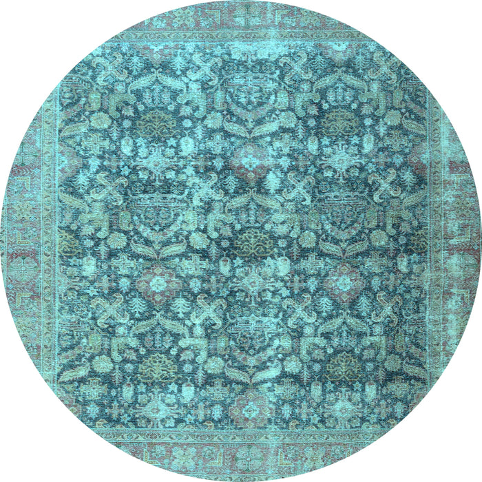 Round Machine Washable Persian Light Blue Traditional Rug, wshtr4406lblu