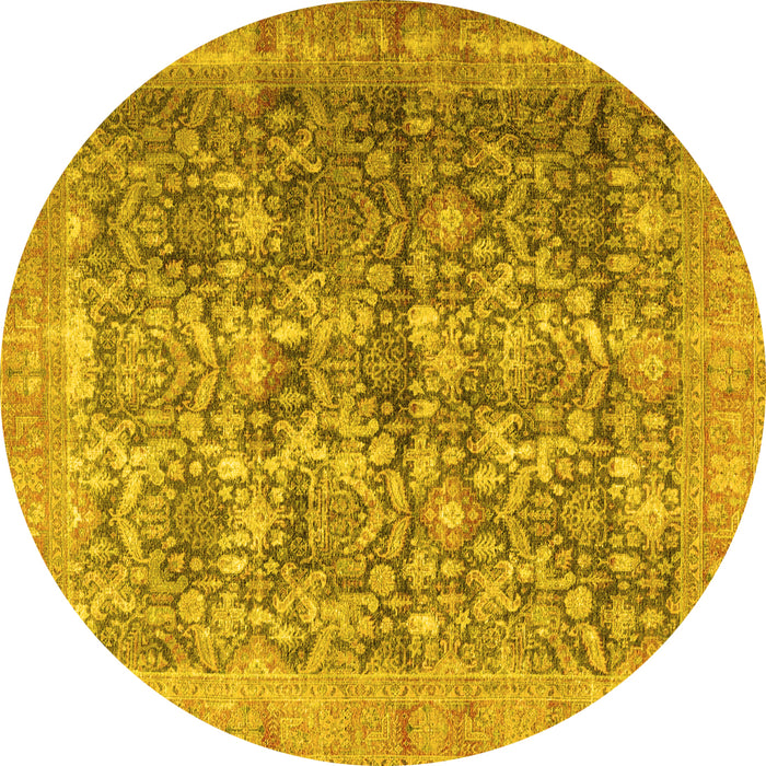 Round Persian Yellow Traditional Rug, tr4406yw