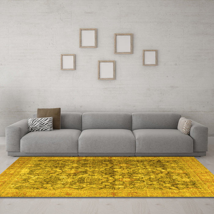 Machine Washable Persian Yellow Traditional Rug in a Living Room, wshtr4406yw