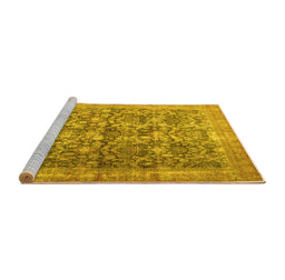 Sideview of Machine Washable Persian Yellow Traditional Rug, wshtr4406yw