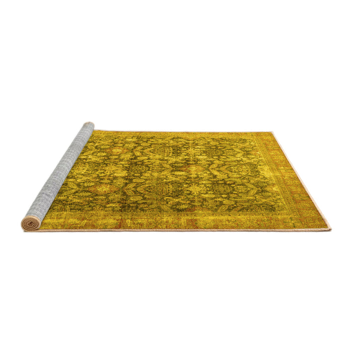 Sideview of Machine Washable Persian Yellow Traditional Rug, wshtr4406yw