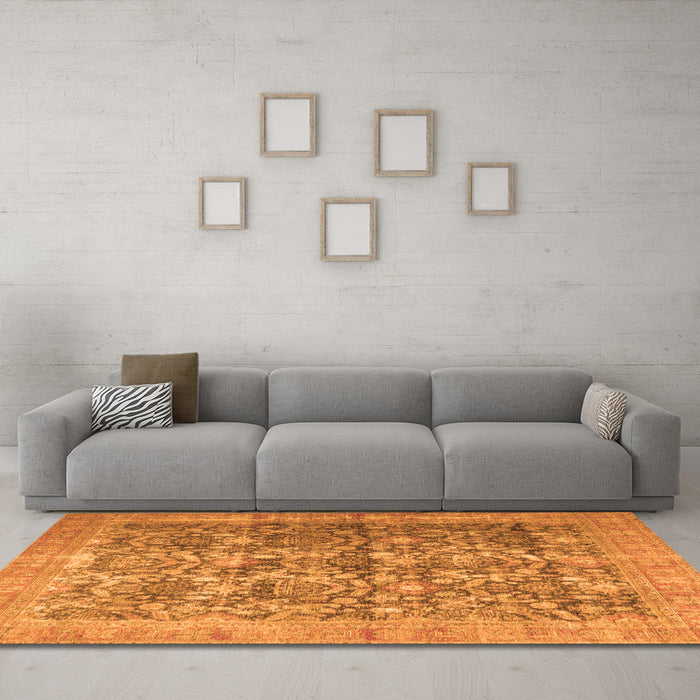 Machine Washable Persian Orange Traditional Area Rugs in a Living Room, wshtr4406org