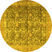 Round Machine Washable Persian Yellow Traditional Rug, wshtr4406yw