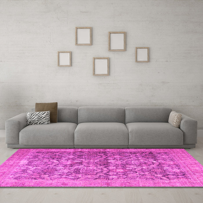 Machine Washable Persian Pink Traditional Rug in a Living Room, wshtr4406pnk