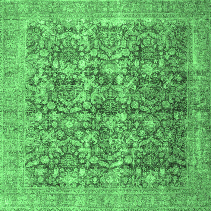 Square Machine Washable Persian Emerald Green Traditional Area Rugs, wshtr4406emgrn