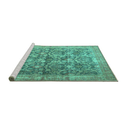 Sideview of Machine Washable Persian Turquoise Traditional Area Rugs, wshtr4406turq