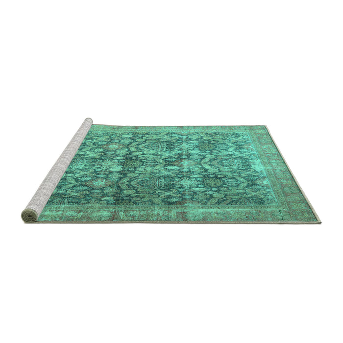 Sideview of Machine Washable Persian Turquoise Traditional Area Rugs, wshtr4406turq