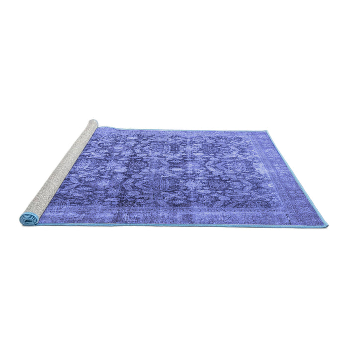 Sideview of Machine Washable Persian Blue Traditional Rug, wshtr4406blu