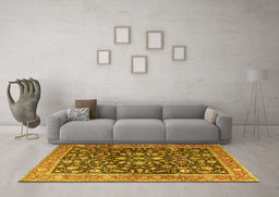 Machine Washable Persian Yellow Traditional Rug in a Living Room, wshtr4407yw