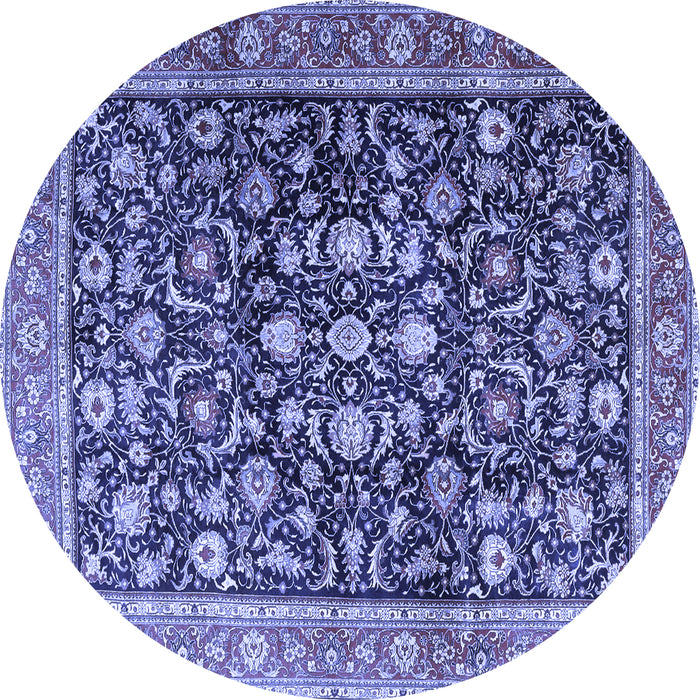 Round Machine Washable Persian Blue Traditional Rug, wshtr4407blu