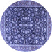 Round Machine Washable Persian Blue Traditional Rug, wshtr4407blu