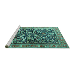 Sideview of Machine Washable Persian Turquoise Traditional Area Rugs, wshtr4407turq