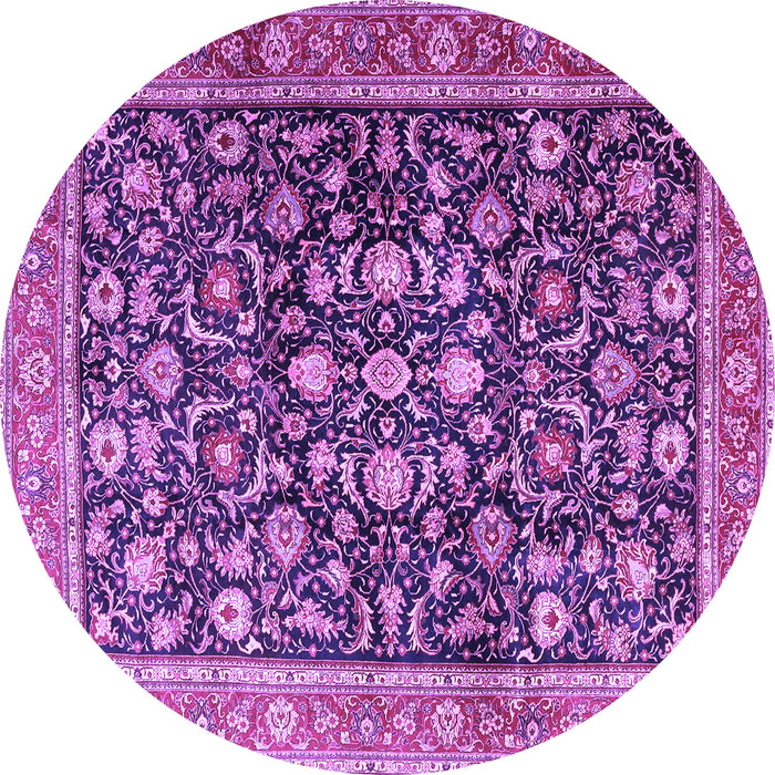 Round Machine Washable Persian Purple Traditional Area Rugs, wshtr4407pur