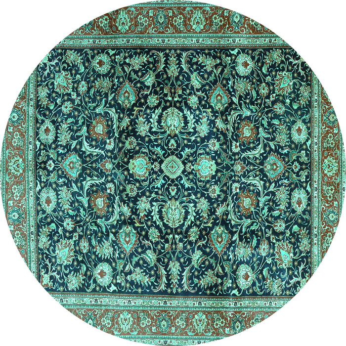 Round Persian Turquoise Traditional Rug, tr4407turq