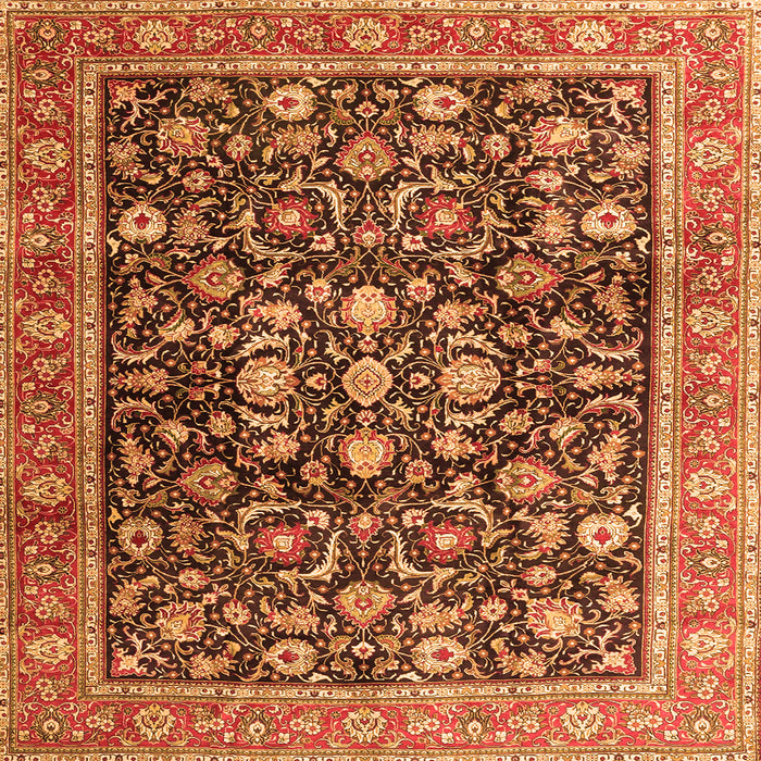Round Machine Washable Persian Orange Traditional Area Rugs, wshtr4407org