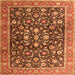 Round Machine Washable Persian Orange Traditional Area Rugs, wshtr4407org