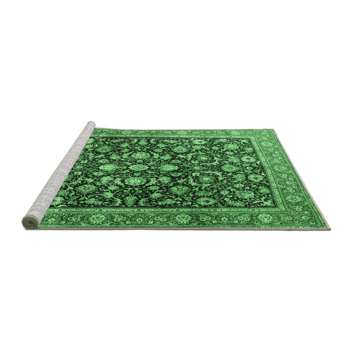 Sideview of Machine Washable Persian Emerald Green Traditional Area Rugs, wshtr4407emgrn