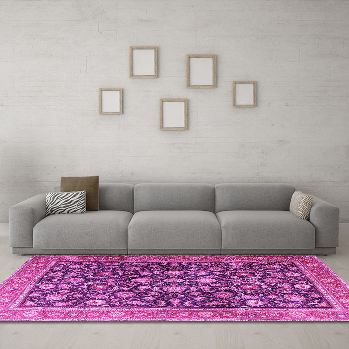 Machine Washable Persian Pink Traditional Rug in a Living Room, wshtr4407pnk