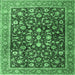 Square Machine Washable Persian Emerald Green Traditional Area Rugs, wshtr4407emgrn