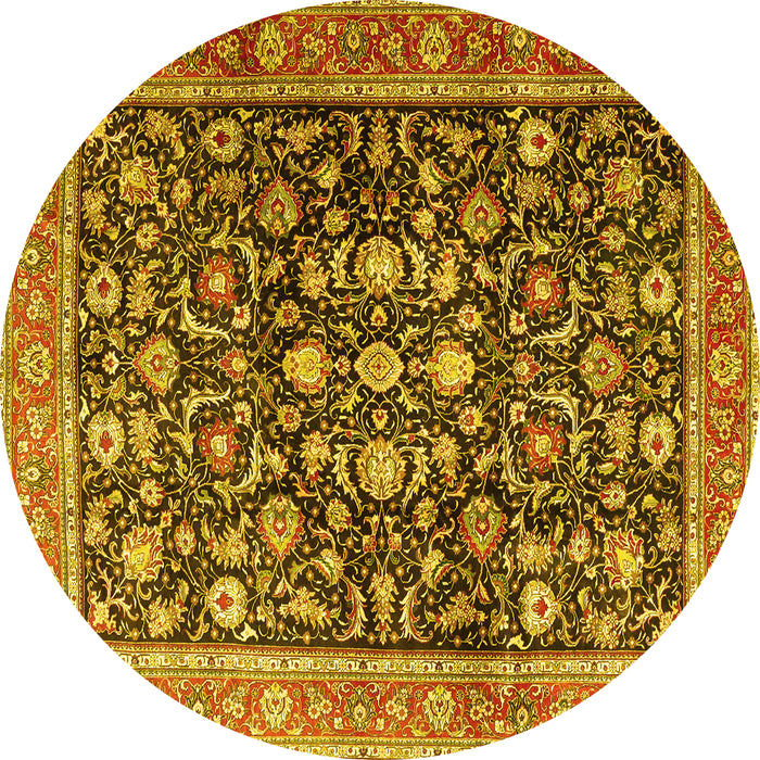 Round Persian Yellow Traditional Rug, tr4407yw