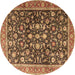 Round Machine Washable Persian Brown Traditional Rug, wshtr4407brn