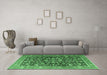 Machine Washable Persian Emerald Green Traditional Area Rugs in a Living Room,, wshtr4407emgrn