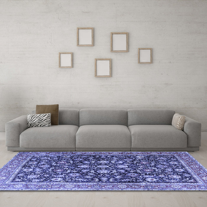 Machine Washable Persian Blue Traditional Rug in a Living Room, wshtr4407blu
